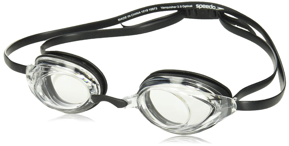 Speedo Vanquisher 2.0 front view showing snug low-profile fit and wide lenses for speed