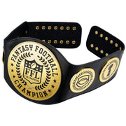 Spire Designs front view of black belt showing five gold plates and bold winner look