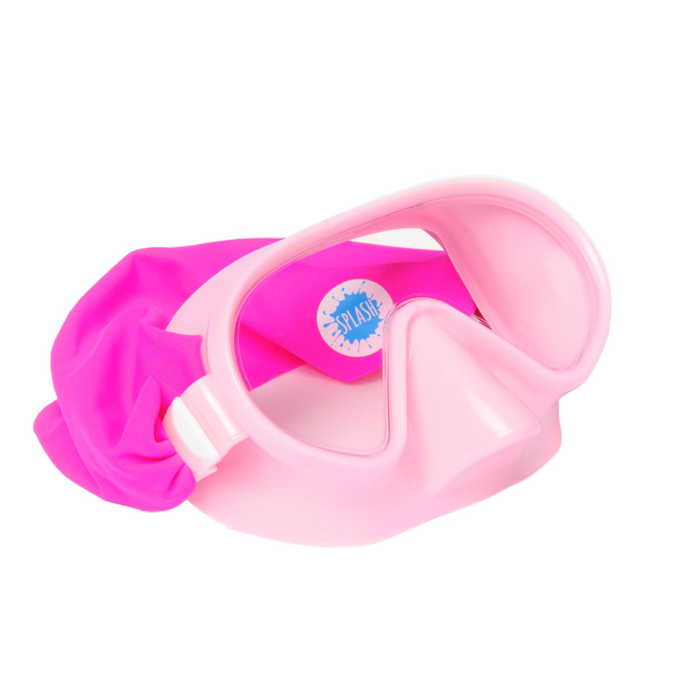 Splash Place front view showing pink swirled strap and white frame, comfortable fit