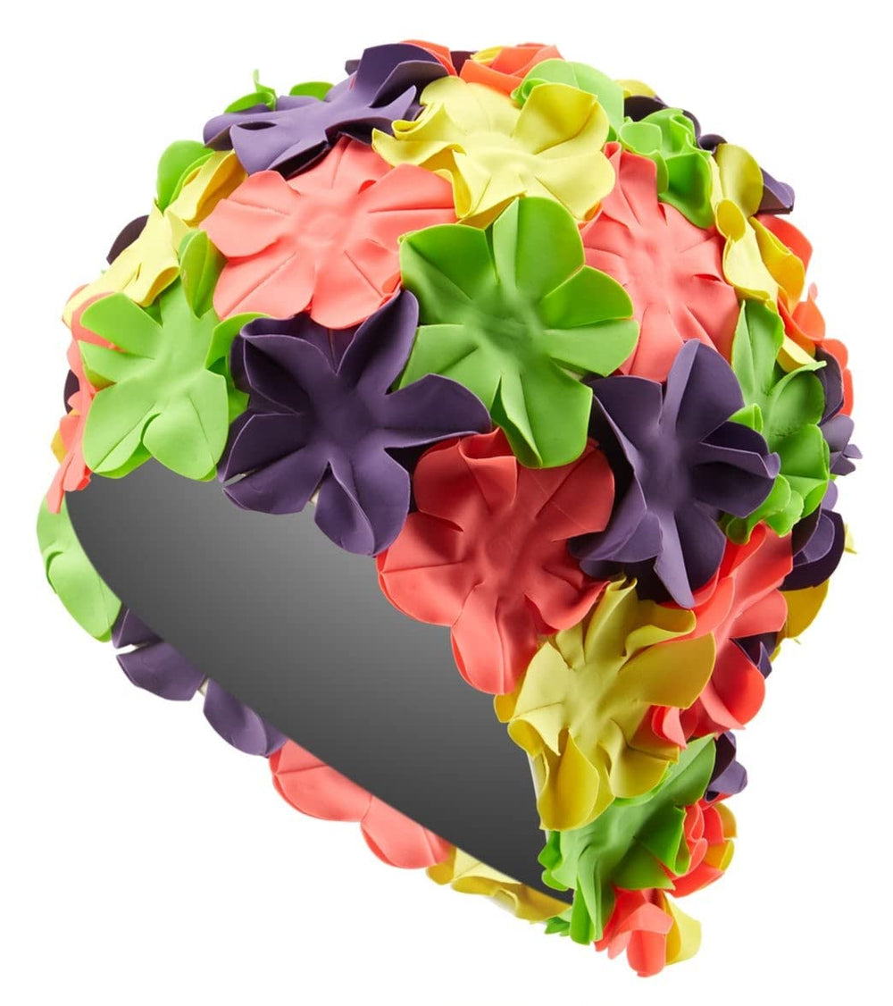 Sporti front view of swim cap showing full coverage and stylish look