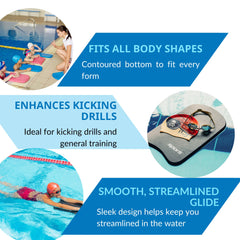 Side profile of Sporti junior kickboard demonstrating thin, buoyant foam