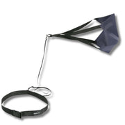 Sporti front view of navy parachute tether showing shape and drag