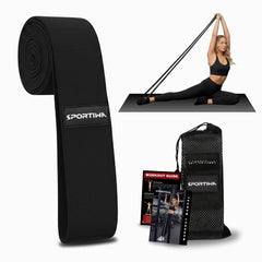 Sportiwa front view of 76-inch band showing durable fabric and branding for reliable workouts