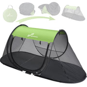 Sportneer front view showing full pop-up tent and benefits of quick setup