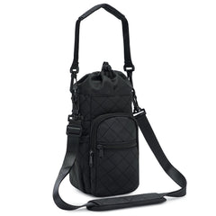 sportsnew front view showing quilted pouch and secure drawstring, protects bottle