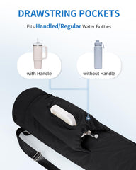 sportsnew side drawstring pocket holding a handled tumbler for secure hydration
