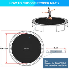SPORTYOUTH family using trampoline with new mat, demonstrating improved bounce and safer play