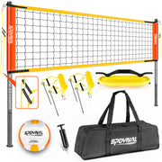 SPOYNAL front packaging showing complete portable volleyball kit and benefits