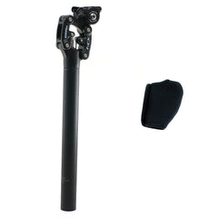 SR Suntour front view of seatpost showing sleek black finish and bike fit benefit