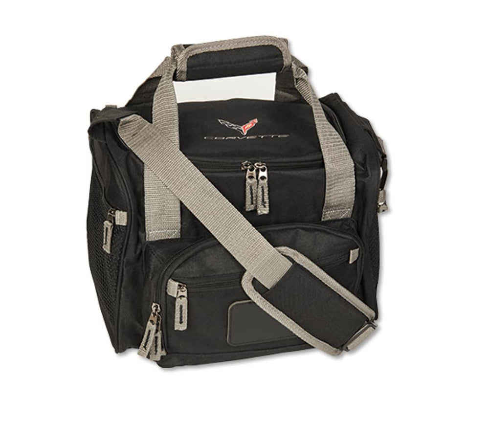 SR1 Performance C8 Corvette cooler bag front view showing embroidered emblem and keeps drinks cold