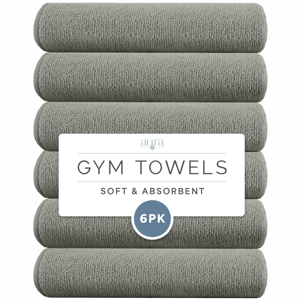 S&T INC. front view of six dark grey towels showing compact pack and convenience