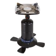 Stansport single burner front view showing stable cook surface and controls