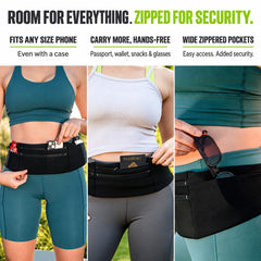 StashBandz elastic side bottle pocket holding a soft flask for hands-free hydration