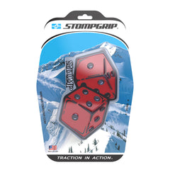 Stompgrip Dice next to ruler showing scale and industrial adhesive backing for secure fit
