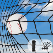 Storgem front view of installed backstop net showing full coverage and protection