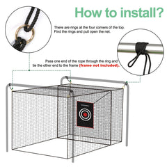 Storgem batting cage net installed on pole frame in backyard practice space