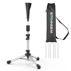 Storgem tee front view showing full frame and stable stance for reliable practice