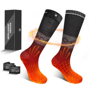 Sun Will front view of heated socks packaging showing product and brand benefit