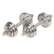 Sunny Health & Fitness front view of chrome dumbbell set showing complete kit and case for easy transport