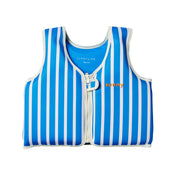 SUNNYLiFE front view of blue vest showing secure fit and easy zip-on benefit