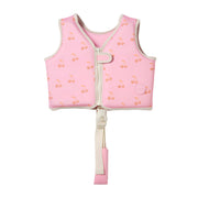 SUNNYLiFE front-zip swim vest showing easy on-off and secure fit