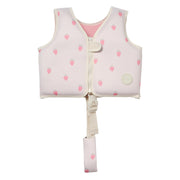SUNNYLiFE front view of vest showing strawberry print and visibility benefit