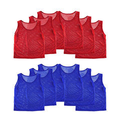 Super Z Outlet front view of red and blue pinnies showing clear team colors and visibility