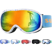 Supertrip front view of goggles showing wide lens and stylish mirror finish, clear visibility benefit