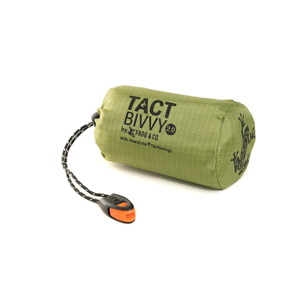 Survival Frog front view of bivvy showing full coverage and quick deployment benefit