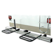 Swagman front view showing rack mounted on RV bumper for secure bike transport