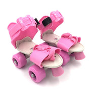 SWEETDREAM front view pink quad skates showing stable four-wheel base and bright color