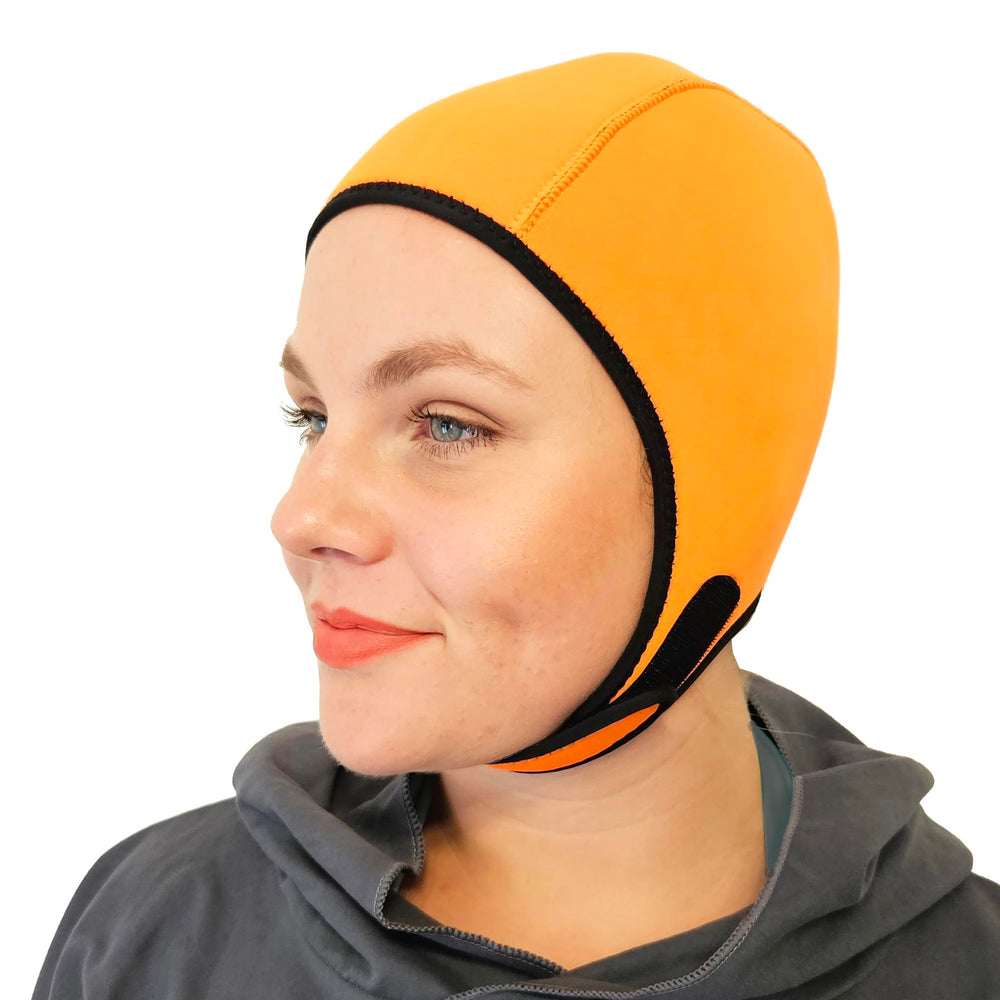 SwimCell front view orange cap showing visibility and thermal coverage