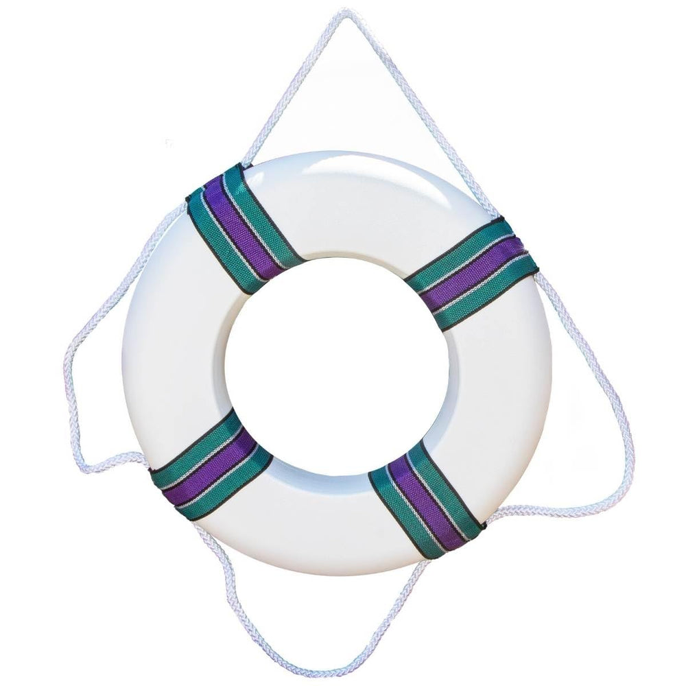SWIMLINE foam life ring front view showing vibrant stripes and grab rope for visibility