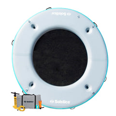 Swimline Solstice front view showing full inflated circular dock and cupholders for group lounging
