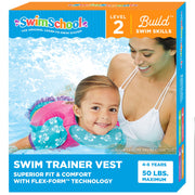 SwimSchool front view of pink aqua vest showing secure fit and playful colors