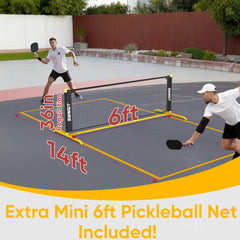 SwingIt mini net in backyard with player rallying to improve volleys and drills