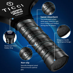 T TICCI ergonomic grip detail offering sweat absorption and secure handling benefit