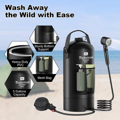 Tadomoe foot pump in action delivering steady hands-free water flow