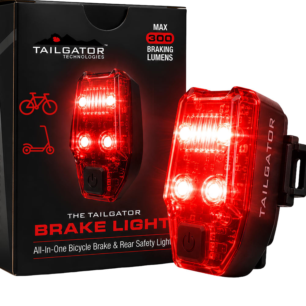 Tailgator Technologies front profile showing compact tail light and wide beam benefit