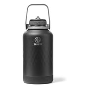 Takeya 64 oz bottle front view showing obsidian finish and ergonomic handle for easy carrying