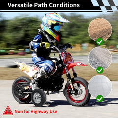 Tayizoo mounted on Honda CRF50 demonstrating added balance for beginner riders