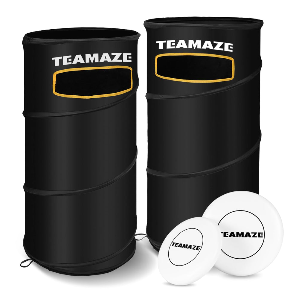 Teamaze front view of assembled basket showing compact target and easy setup benefit