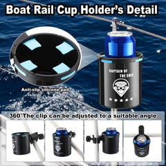 Teenyyou mounted on boat rail side view demonstrating stable drink placement
