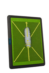 TeeTime front view of green sequin mat showing overall design and portability benefit