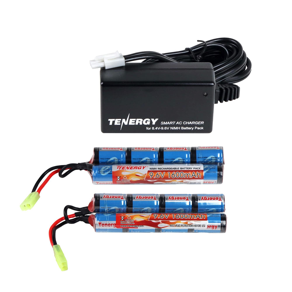 Tenergy bundle front packaging showing two battery packs and charger for quick replacement