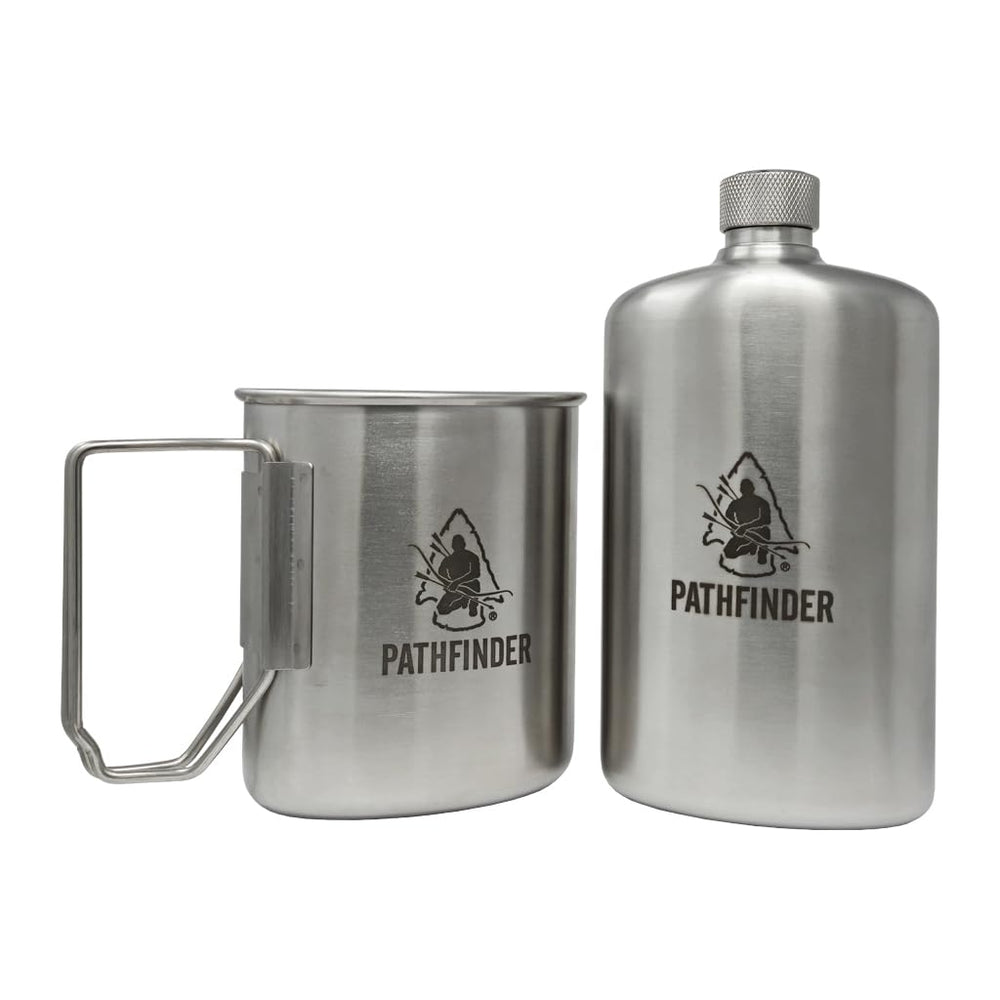 The Pathfinder School front view of canteen and cup showing compact set and portability