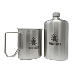 The Pathfinder School front view of canteen and cup showing compact set and portability