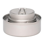The Pathfinder School front view of compact stainless steel stove shows portability benefit