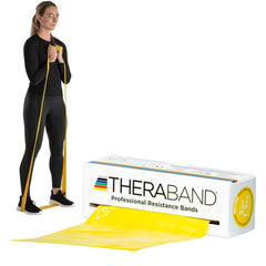 THERABAND yellow roll front view showing full 6-yard band and clear color coding for easy selection