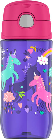 THERMOS FUNtainer front view showing unicorn pattern and compact shape for easy carrying
